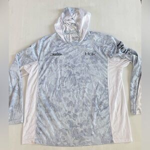 Huk White and Light Gray Camo Hooded Fishing Shirt 2XL